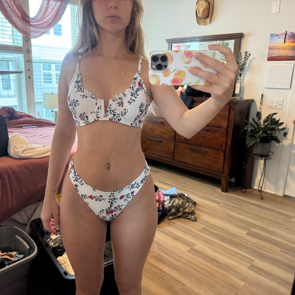 Zaful White and Red Floral Bikini